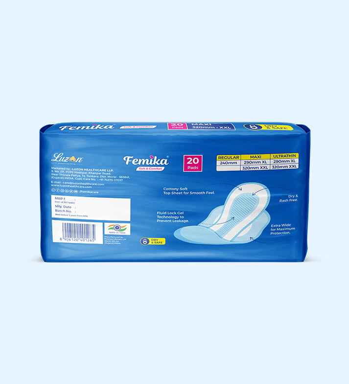 Femika Sanitary Pads Heavy Flow Protection Pads | XXL 320 MM Maxi ( 20 Pads )