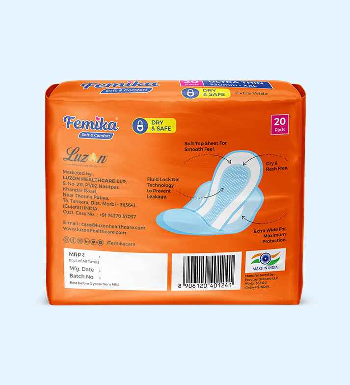 Femika Sanitary Pads Ultra-Soft Pads | XXL 320 Ultra Thin ( 20 Pads )