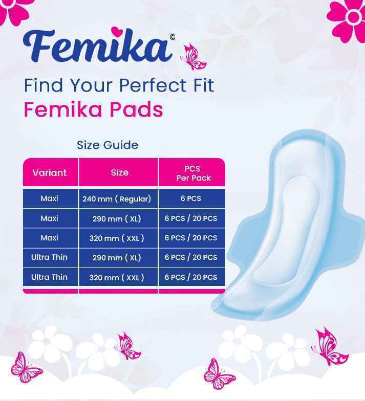 Femika Sanitary Pads Heavy Flow Protection Pads | XXL 320 MM Maxi ( 6 Pads )